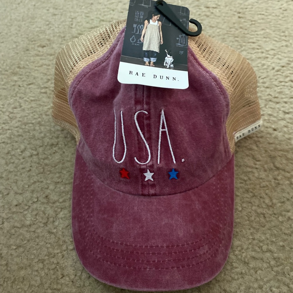 Rae Dunn USA Maroon Womens Trucker Hat Adjustable NWT